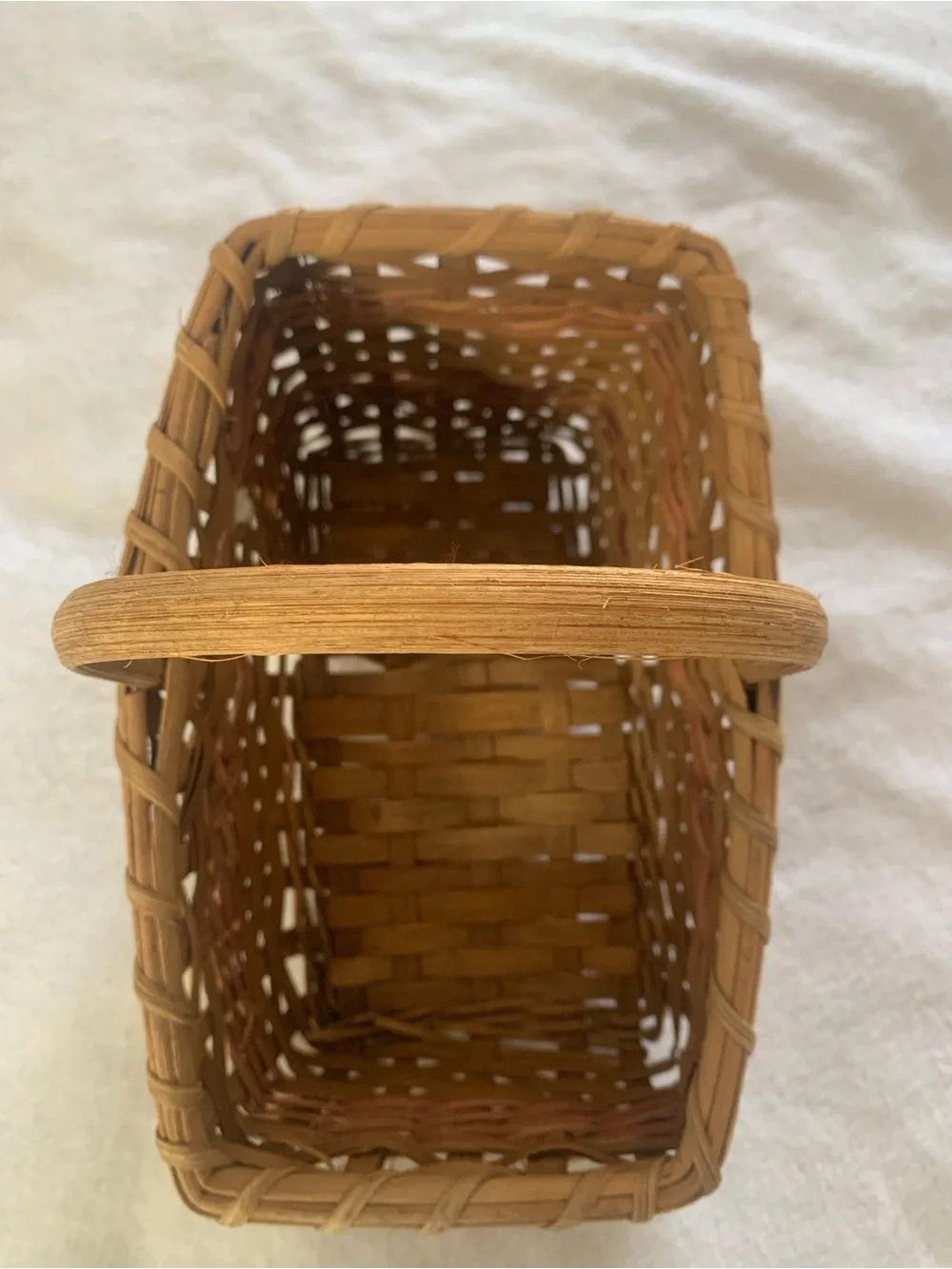Vintage Wicker Mini Stair Basket, Plant Holder, Decor Organizer, Woven Wood